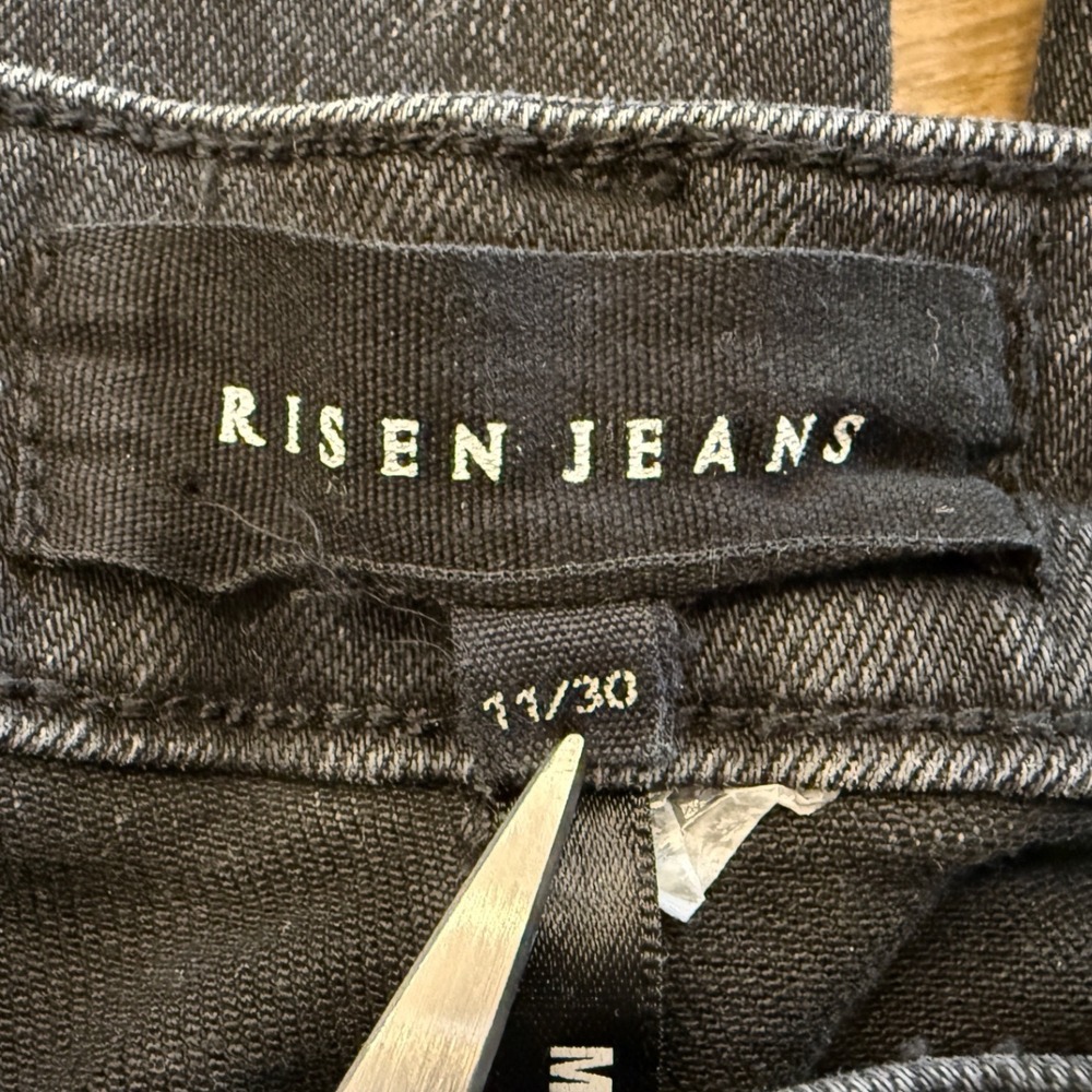 Risen Jeans 11/30 Dark‎ Wash Raw Hem High Rise Crop Straight leg Denim - Picture 5 of 7